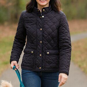 J. Crew Black Quilted Field Jacket Gold Snap Front Lightweight Womens Size Small